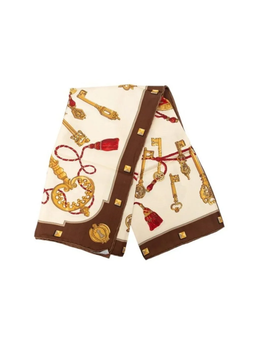 Hermes Carre 90 les Cles Key Scarf Beige Multicolor Silk